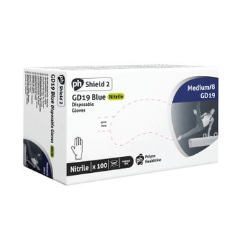 SHIELD Powder-Free Nitrile Gloves Medium Blue (Pack of 100) GD19 (GD19 - M)