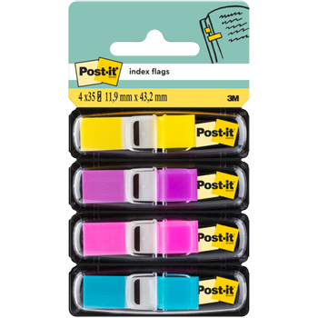 POST-IT Indexen Rechthoekig 1,19 x 4,32 cm Kleurenassortiment Mini-Spender 4 Stuks à 35 Strips (680-4 AB)