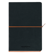 AURORA Tesoro Notebooks Notitieboek A5 Gelinieerd Gebonden Zijgebonden Papier Zachte kaft Zwart met oranje elastiek Niet geperforeerd 192 pagina's