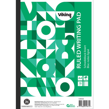 VIKING Notitieblok A4 Gelinieerd Gelijmd Bovengebonden Papier Soepele kaft Groen 200 Pagina's (1200436)