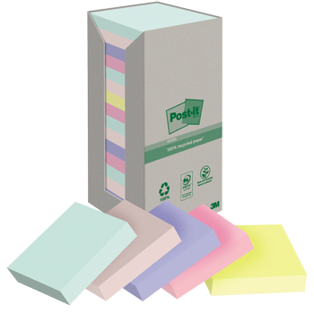 POST-IT Recycled Sticky Notes Kleurenassortiment 76 x 76 mm 100 Vellen Pak van 16 (7100259226)