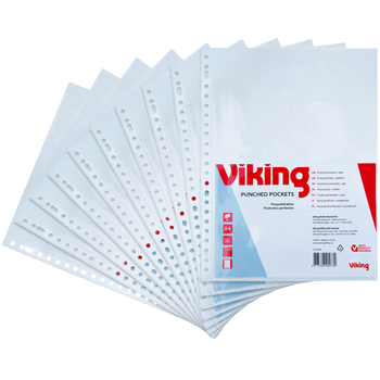 VIKING Showtassen A4 Glashelder Transparant 80 micron PP (Polypropeen) Boven 23 Gaten 50 Stuks (1227968)