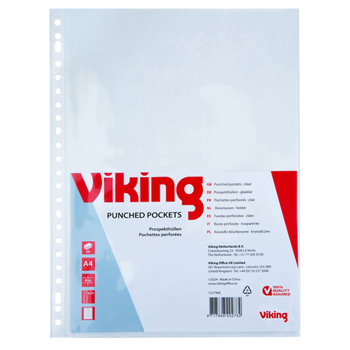 VIKING Showtassen A4 Glashelder Transparant 80 micron PP (Polypropeen) Boven 23 Gaten 50 Stuks (1227968)