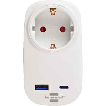 BRENNENSTUHL Stopcontactadapter met USB-C Power Delivery, 1 x USB-C, 1 x USB-A Wit 1508210010 (1508210010)