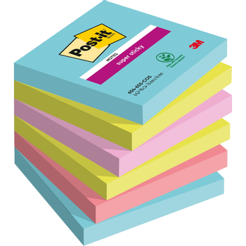 POST-IT Cosmic Super Sticky Notes 76 x 76 mm Kleurenassortiment Vierkant Blanco 6 blokken à 90 Vellen (7100263206)