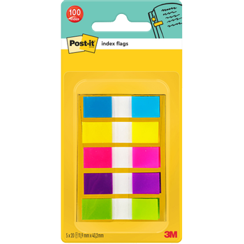 POST-IT 6835-5CB Indexen Kleurenassortiment Blanco Speciaal 1,19 x 4,32 cm 70 g/m² 5 Stuks à 20 Strips (683-5 CB)