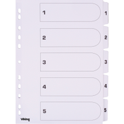 VIKING Tabbladen A4 Wit 5 tabs 11-gaats Mylar-gecoat karton 1 tot 5