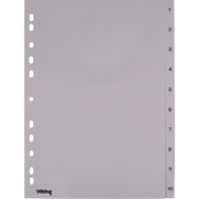 VIKING 1 tot 10 Numerieke tabbladen A4 Grijs 10 tabs PP (Polypropeen) 11 Gaten 400194967