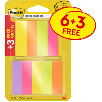 POST-IT Indexen Rechthoekig 1,5 x 5 cm Kleurenassortiment 670P63 9 Stuks à 100 Strips (670P63)