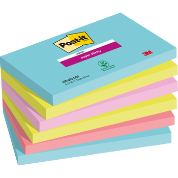 POST-IT Miami Super Sticky Notes 127 x 76 mm Kleurenassortiment Rechthoekig Blanco 6 blokken à 90 Vellen (655-6SS-MIA)