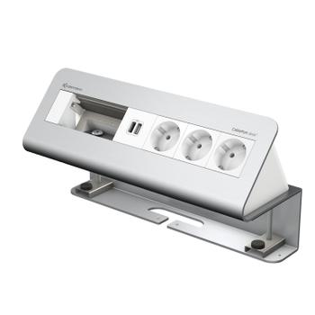 Kindermann CablePort desk² - 6-slot alu - 3 sähköä, 1 tupla USB lataus (7430000163)