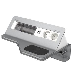 Kindermann CablePort desk² wave - 6-slot alu 2 sähköä, 1 tupla USB lataus,1 Qi langaton lataus (7430000662)