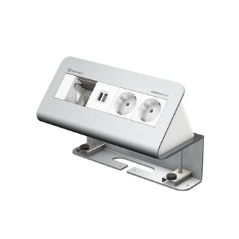 Kindermann CablePort desk² - 4-slot alu - 2 sähköä, 1 tupla USB lataus (7430000152)