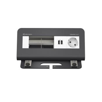 Kindermann CablePort desk² - 4-slot RAL 7015 - 1 sähkö, 1 tupla USB lataus (7430000171)