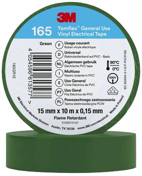 3M Temflex 165 el-vinyltape 15mm×10m grøn (165GR1E)