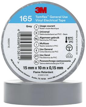 3M Temflex 165 el-vinyltape 15mm×10m grå (165GY1E)