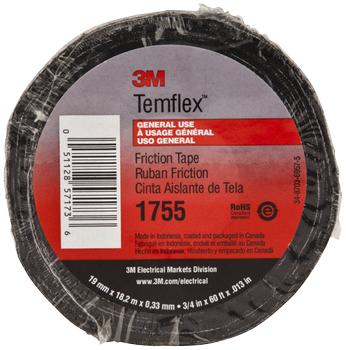 3M Friktionstape Temflex 1755 sort 19mm×18, 3mtr (17551915)