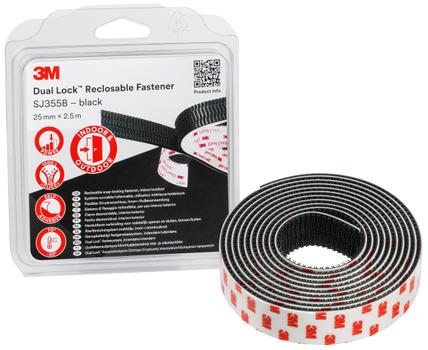 3M Burretape Dual-Lock SJ355B sort 25mm × 2,5mtr (SJ355BCF25BLI)