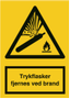 OS Skilt 'trykflasker fjernes ved brand' vinyl A5