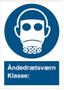 OS Påbudsskilt plast A4 'Åndedrætsværn klasse: '
