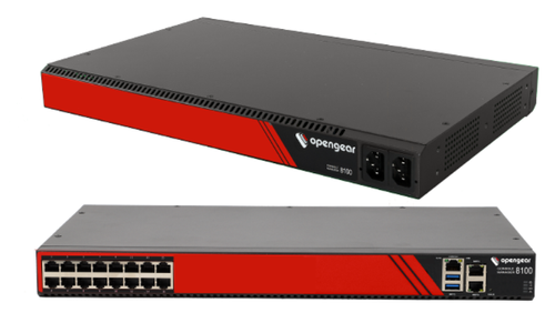 OpenGear Model CM8116, 16 serial straight pinout, 2x 1GbE, ARM 1.6GHz 2-core 2GB mem 32GB flash TPM 2.0, Dock (CM8116-EU)