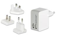 ednet Universal reiselader 2x USB-porter (EU, UK, US) (EDNET-31808)