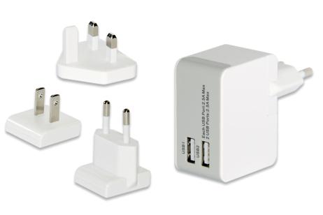 ednet Universal reiselader 2x USB-porter (EU, UK, US) (EDNET-31808)