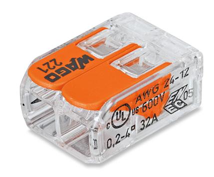 Wago Koblingsklemme m/åpner 2-hull 100-pk