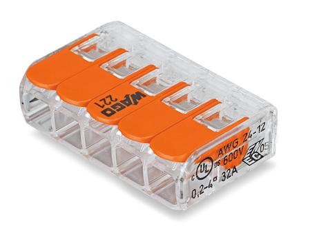 Wago Koblingsklemme m/åpner 5-hull 25-pk
