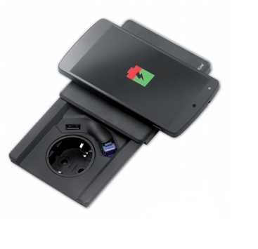 EVOline Square80 sort - 1x stikk 1x 1000mA USB lader Qi Cat.6