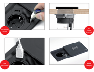 EVOline Square80 sort - 1x stikk 1x 1000mA USB lader Qi Cat.6 (1504333)