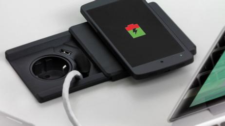 EVOline Square80 sort - 1x stikk 1x 1000mA USB lader Qi Cat.6 (1504333)