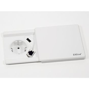 EVOLINE Square80 hvit - 1x stikk 1x 1000mA USB lader Qi Cat.6