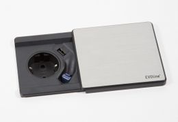 EVOLINE Square80 sølv - 1x stikk 1x 1000mA USB lader Qi Cat.6