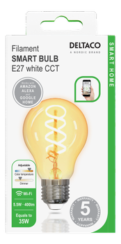 Deltaco Smart Home Spiral LED filament lamp E27 WiFI 2.4GHz 5.5W (SH-LFE27A60S)