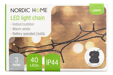 Nordic Home LED-lyslenke Batteridrevet m/timer Varmhvit