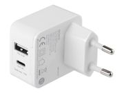 Deltaco 17W strømadapter,  USB-C, USB (USBC-AC134)