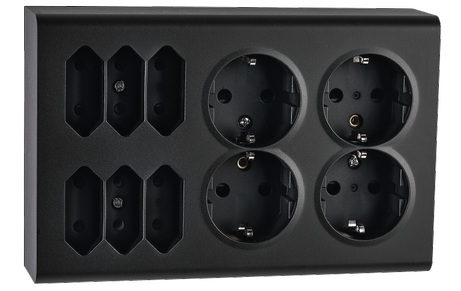 SG Stikkontakt Påvegg Sort 4+6 Euro m/j