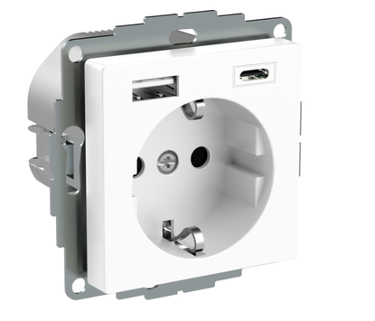 Schneider Exxact Enkel Stkk med USB A+C Hvit