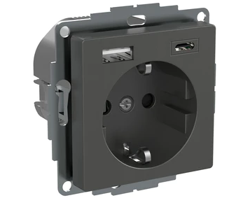 Schneider Exxact Enkel Stikk med USB A+C Antrasitt (1502298)