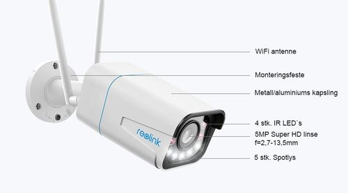 Reolink RLC-511WA - utendørs 5MP Wi-Fi-kamera 5x optisk zoom, AI med person-/ kjøretøydeteksjon (RLC-511WA)