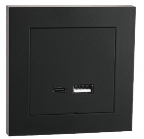 SG USB A+C 3A innfelt Sort