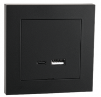 SG USB A+C 3A innfelt Sort