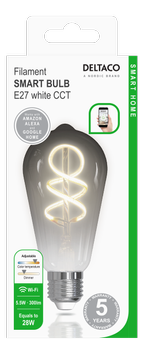 Deltaco SMART HOME Spiral LED glødepære,  E27,  WiFI 2.4GHz,  5.5W,  400lm (SH-LFSE27ST64S)