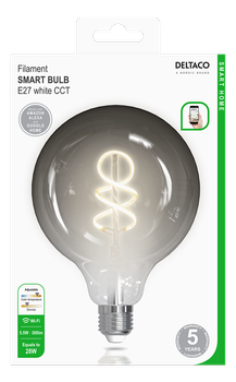 Deltaco SMART HOME Spiral LED glødepære,  E27,  WiFI 2.4GHz,  5.5W,  300lm (SH-LFSE27G125S)