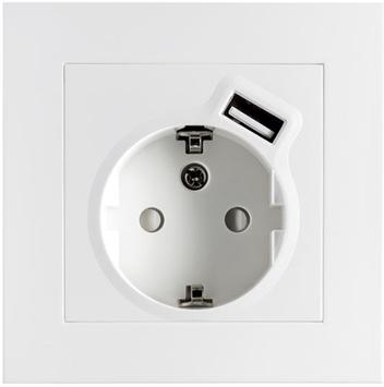 SG Stikkontakt innfelt Hvit Enkel m/j + USB-A lader 2,4A