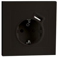 SG Stikkontakt innfelt Sort Enkel m/j + USB-A lader 2,4A