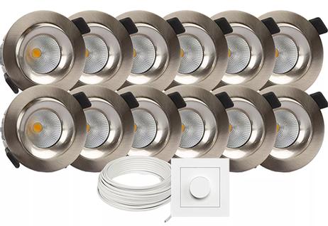 Tundra Candela Downlightpakke 12pk Warmdim IP44 Børstet Nikkel