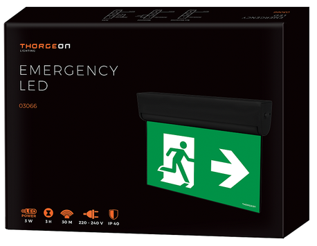 ThorgeOn Nødlys 3W LED Sort (4751029894960)