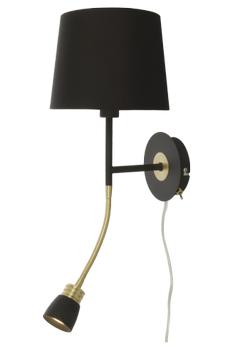 Aneta Lighting EKETORP vägglampa,  svart/ mässing,  vägglampa med läsarm, inkl skärm (7392986773546)